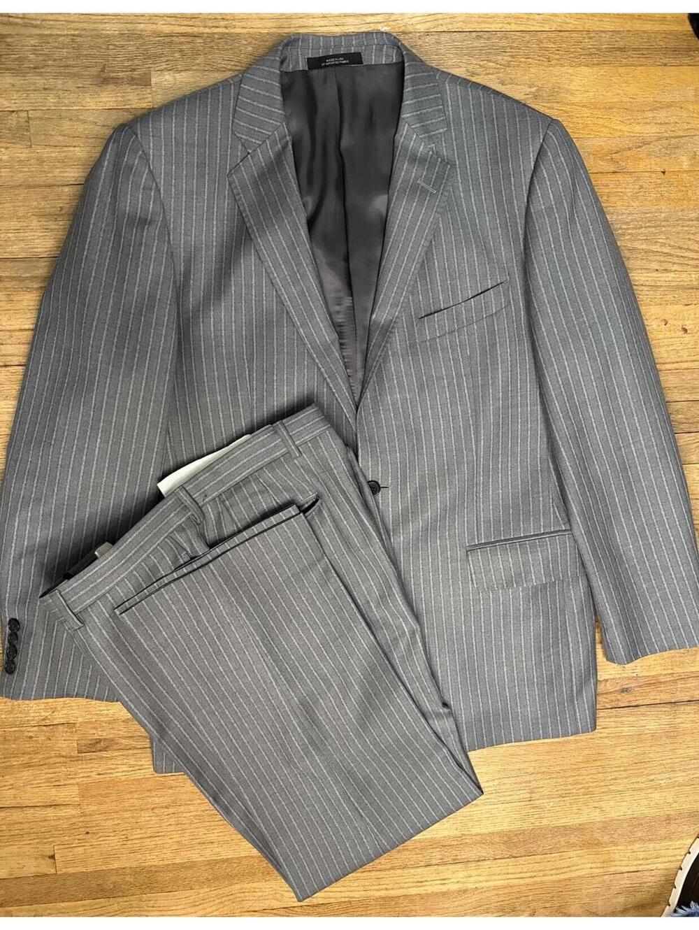 Saks Fifth Avenue 42R Slim Fit Gray Pinstripe Suit Ermenegildo Zegna Cloth 35x28